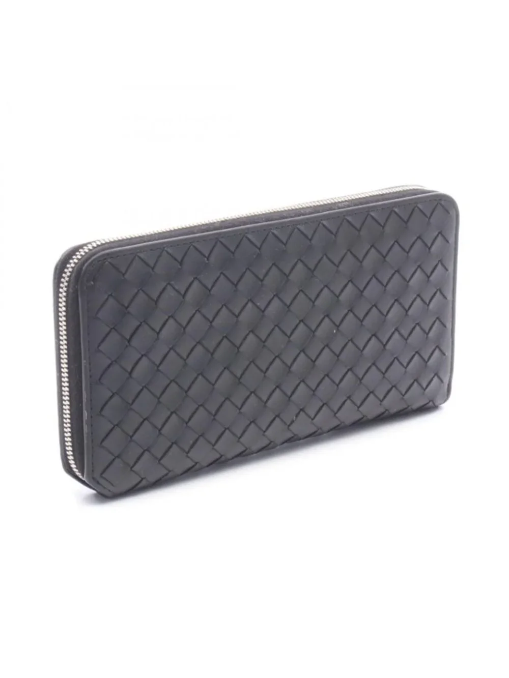 Bottega Veneta Round Wallet Intrecciato Piccolo Zip Around Black Leather
